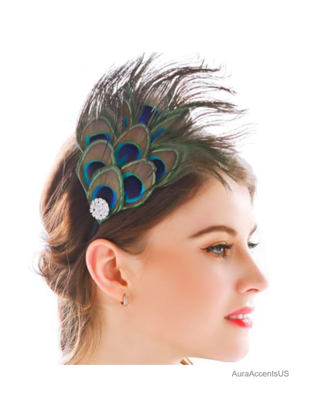 Feather Rhinestone Headband 1920s Flapper Costume Hair Accessory